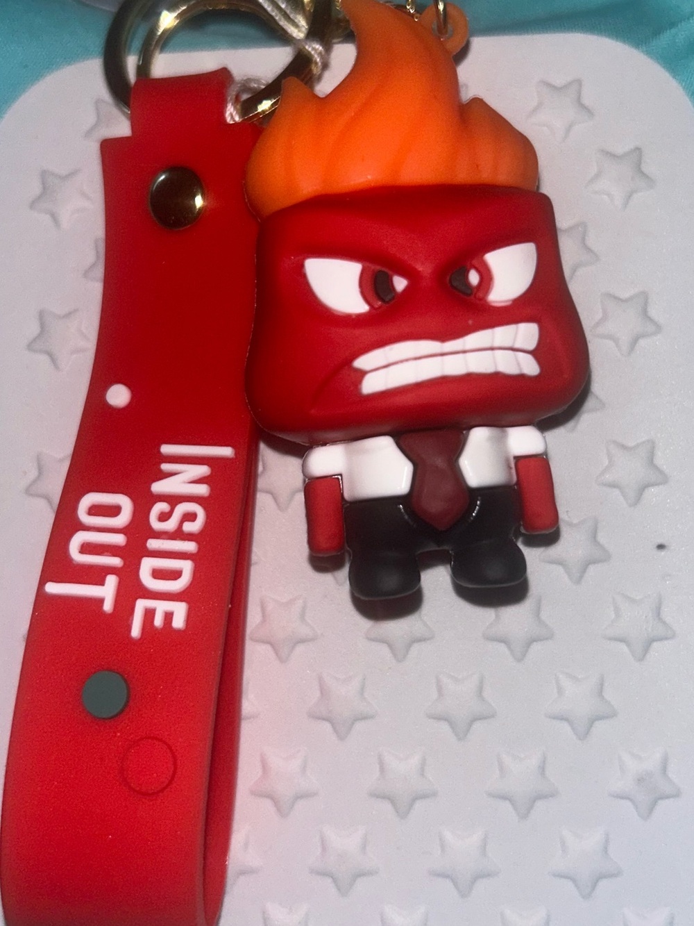 Red 'Inside Out' Anger Keychain with Flame Hair